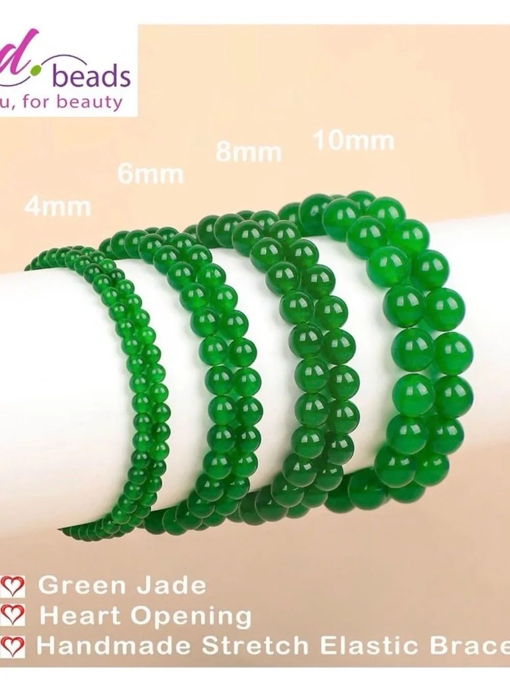 #2942*Unisex’s AD Green Jade (6 mm) Handmade Beaded Bracelet - Natural Stone